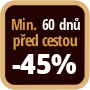 Při objednání minimálně 60 dnů před zahájením pobytu získáte slevu 45% z celé ceny ubytování.
